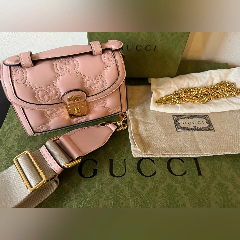 Gucci Matelassé PInk Small Top Handle Tote and Shoulder Bag New - Picture 1 of 11